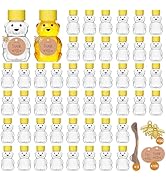 Barafat 50 Pack Plastic Honey Bear Bottles Jars, 2 oz Honey Bear Cup with Lids Mini Bear Shape Em...