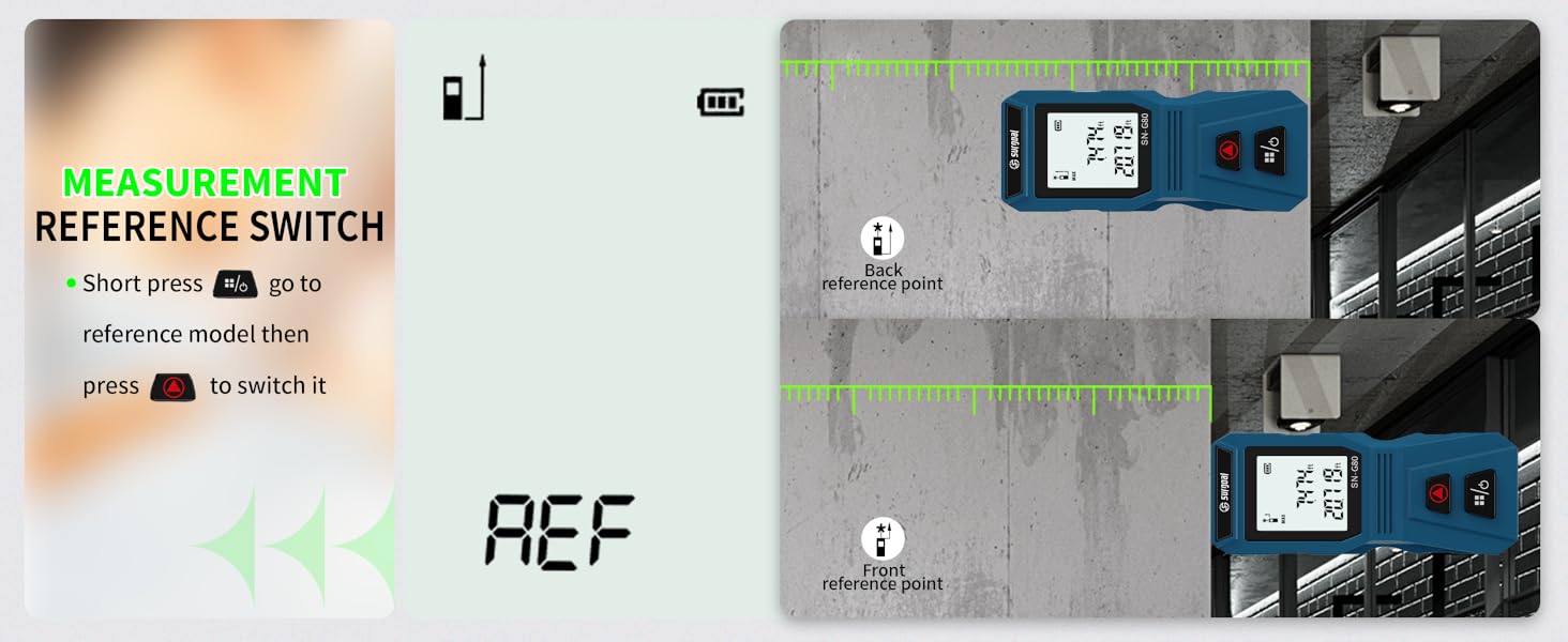 Short press to switch measurement reference points.