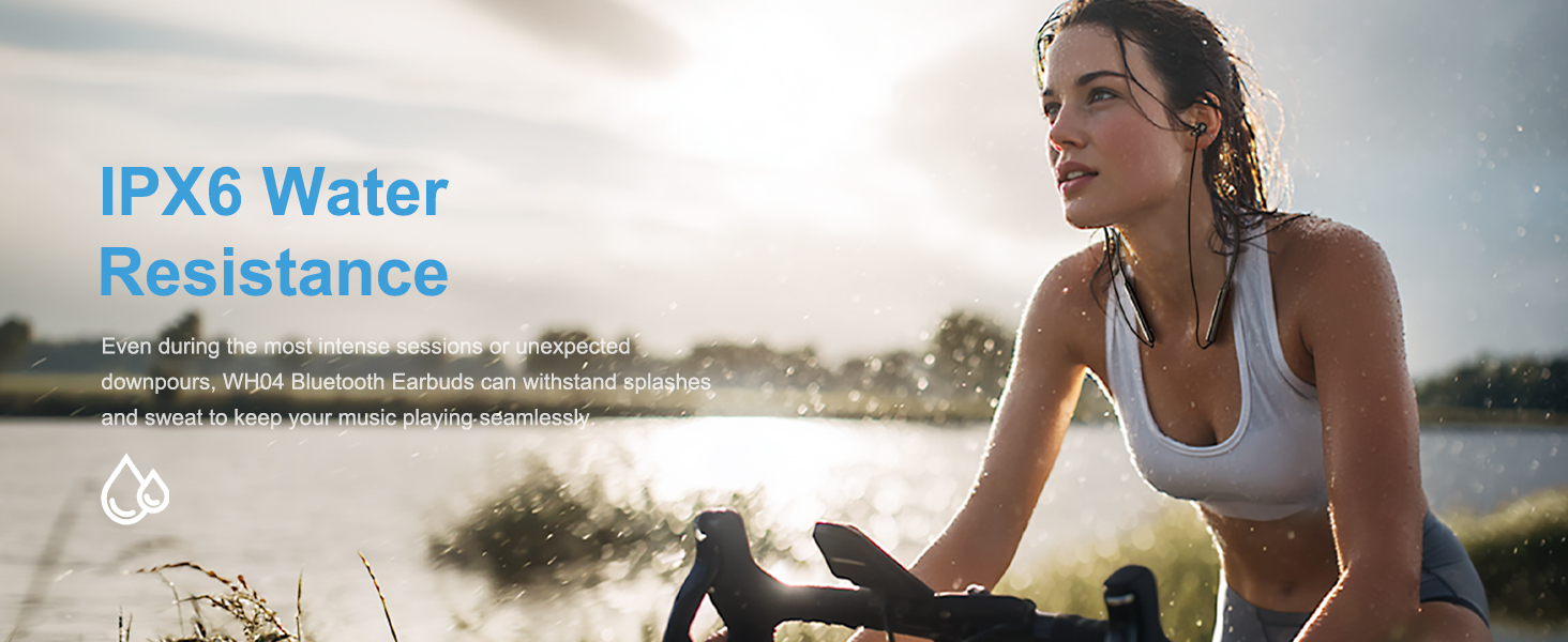 WH04 Sound Canceling Earbuds can withstand splashes and sweat to keep music playing seamlessly