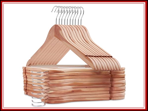 Casafield Cedar Suite Hangers, Set of 20 Cedar Hangers, Red Cedar Scented Wood Hangers for Clothes