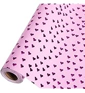Ribbli Valentine’s Day Wrapping Paper Pink with Magenta Heart Foil Mini Roll Gift Wrap for Women ...