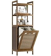 HITNET Tilt Out Laundry Hamper, Bamboo Laundry Storage Cabinet with 3-Tier Open Shelves and Remov...