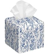 Vintage Floral Leather Tissue Box Holder Blue Flowers Tissue Box Cover Facial Paper Case Organize...