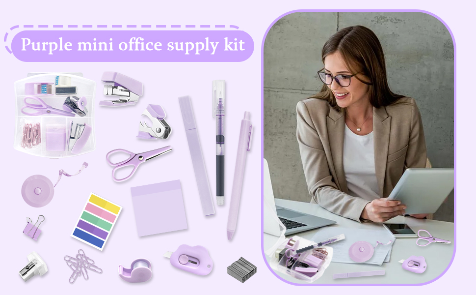 purple office supply kit