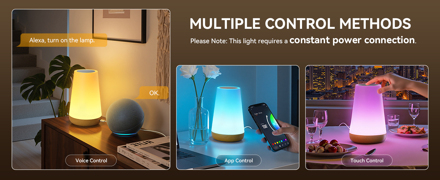 Smart lamp with 3 control methods: voice control, app control and touch control