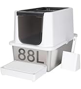 RIZZARI Stainless Steel Cat Litter Box, Semi-Enclosed Litter Box with Raised Edges, Anti-Leakage ...