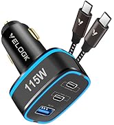 115W USB C Car Charger, VELOGK 3-Port [PPS&amp;PD&amp;QC3.0] 65W 45W 30W Super Fast Type C Car Charger Ad...