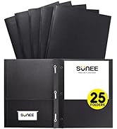 SUNEE 2 Pocket Folders with Prongs (25/Pack, Black), Paper Folders with 2 Pockets and 3 Prongs Fi...