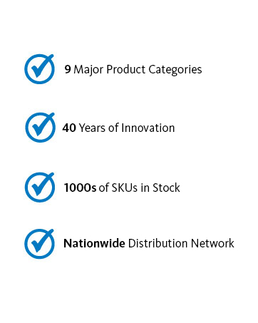 icc 9 product categories, 40 years of innovation, 1000s of SKUs in stock, nationwide distribution