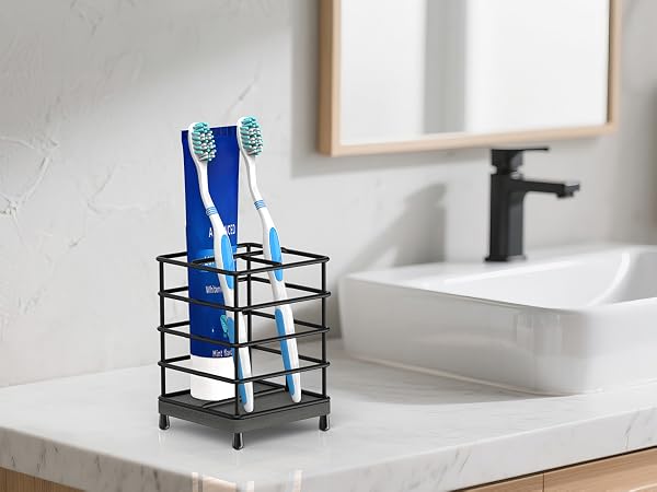 black toothbrush holder set