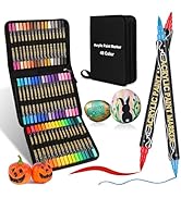 48 Color Acrylic Paint Pens,Dual Tip Paint Pens With 12 Metallic Brush Tips,Ideal For Rock Painti...