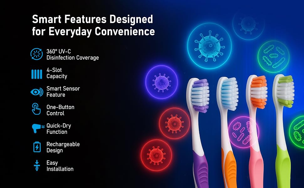 Toothbrush holder sanitizer with UV cleaning light smart sensor bathroom organizer