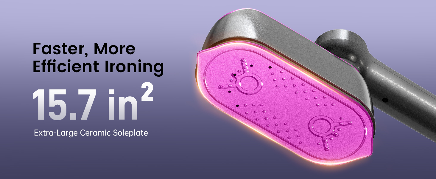 15.7 in² Large Heating Plate: Large heating plate offers even heat for faster wrinkle removal.
