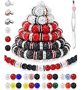 180PCS FIVEIZERO 10mm Rhinestone Beads for Jewelry Making – Sparkly Round Crystal Clay Beads &amp; Sp...
