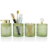 Green Glass Bathroom Accessories Set with Foaming Soap Dispenser,4Pcs Bathroom Counter Sink Tooth...