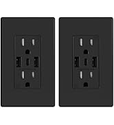 ELEGRP USB Wall Outlets, 3-Ports USB C Wall Outlets Receptacles, Matte Black 15 Amp Outlets with ...