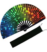EOSAU UV Glow Large Rave Fan Folding Hand Fans for Line Dancing Portable Handheld Clack Fan for F...