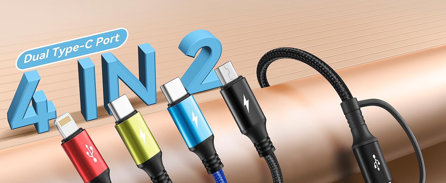 4 in 2 dual usb c multi charging cable iphone charger lightning cable usb cables phone charger cord