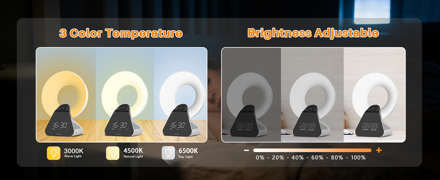 Voraiya Light Therapy Lamp Wake Up Light Sunrise Alarm Clock