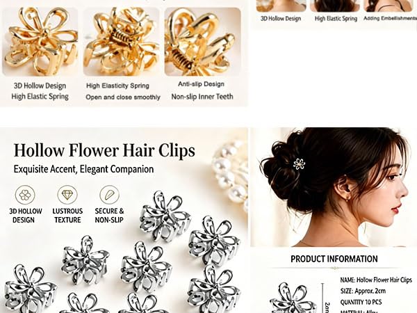 Gold Small Flower Hair Clips for Women