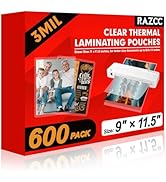 RAZCC Laminating Sheets, 600 Pack Clear Thermal Laminating Plastic Paper Laminator Sheets, 9 x 11...