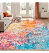 Rugflix 8x10 Area Rugs for Living Room, Washable Large Multicolor Rug Stain-Resistant Low Pile, M...