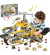 Toys for 3 Year Old Boys - SMIESSKIDDO 68 PCS STEM Construction Race Track Set with Music &amp; Minin...