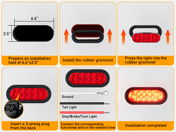 6inch oval trailer lights red 10led brake stop turn signals lighting for truck trailer rv camper 
