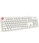 MOWUX Computer Keyboard Wired, Plug Play USB Retro Round Typewriter Keyboard, Full Size Wired Key...