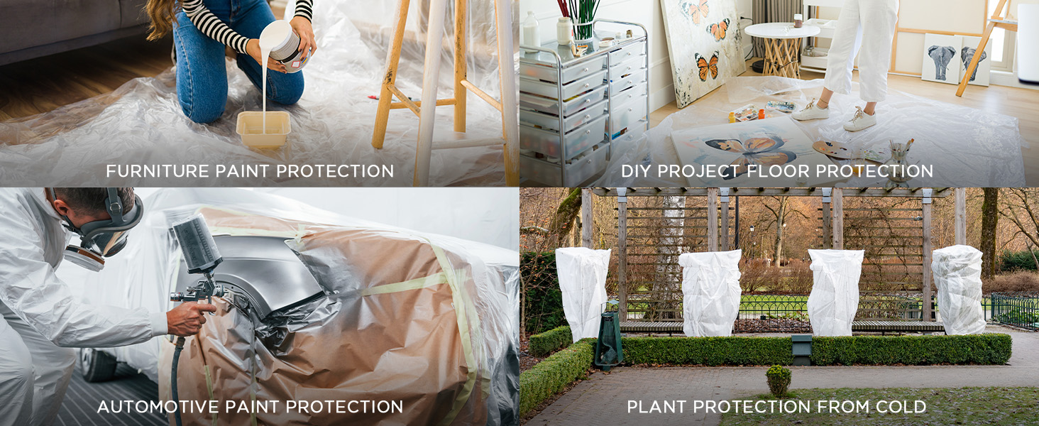 Plastic Drop Cloths for Painting, Plastic Sheeting Painting Supplies, Dust Cover for Furniture