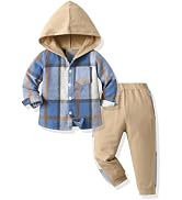Feidoog Toddler Boys Hoodie Plaid Pants Set Long Sleeve Button Down Plaid Hoodied Tops +Sweatpant...