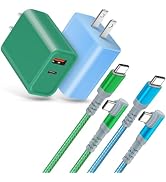 USB C Fast Charging Block, 2 Pack 20W PD USB C Wall Charger + 10ft Right-Angle C-C Charger Cable ...