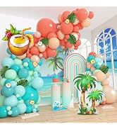 Amandir 165Pcs Tropical Balloon Arch Garland Kit, Aqua Blue Coral Red Blush Teal Pastel Green Foi...