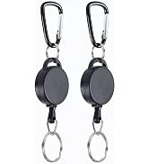 2 Pcs Black Retractable Keychain Heavy Duty Key Fob Badge Reel Holder with Multitool Carabiner Cl...