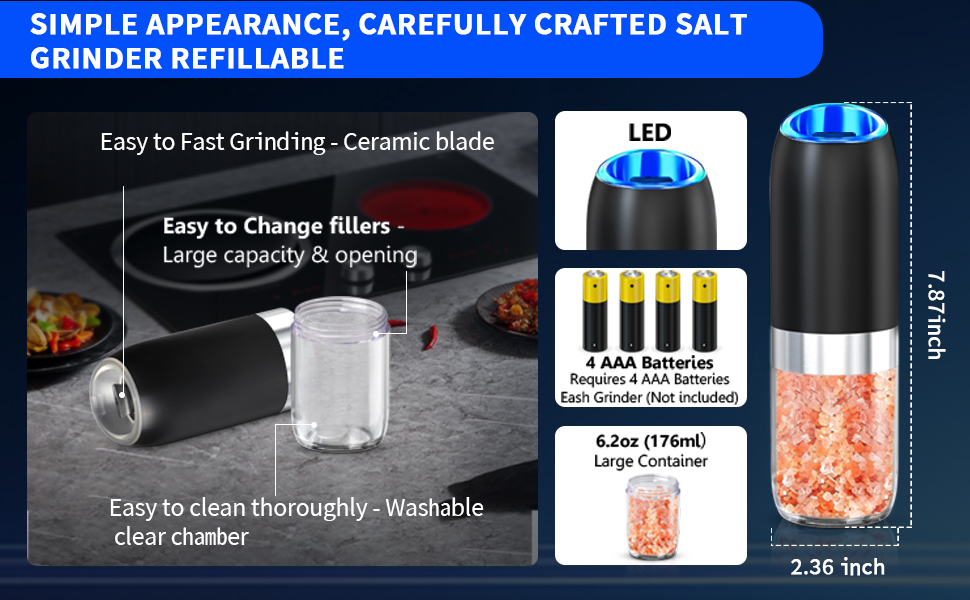 automatic salt and pepper grinder set and salt grinder refillable