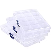 Cosics Fake Nail Storage Box, 3PCS 15-Grid Rhinestone Organizer Case with Divider, Clear Plastic ...