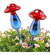 NiHome Mushroom Aqua Spike Self-Watering Bulb 2-Pack 10" Long Gradient Red Blue Hand-Blown Glass ...