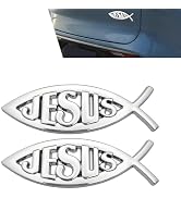 Foelony 2 PCS Car Faith Fish Stickers, 3D Car Chrome Decals, Self-Adhesive Jesus Fish Symbol Stic...