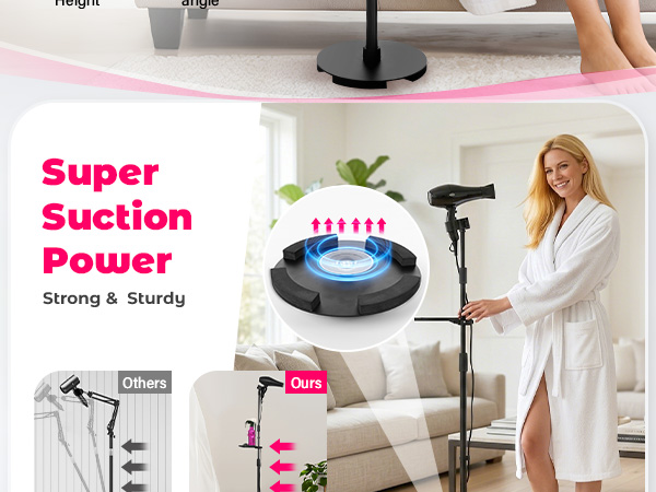 Hands-Free Hair Dryer Stand Holder with Strong Suction Base