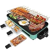 2000W Electric Indoor Grill 2 in 1 Non-Stick Smokeless Korean BBQ Grill with 5 Temperature Contro...