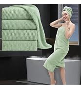 Bathroom Towel Set Green 4 Pack-35x70 Towel,600GSM Ultra Soft Microfibers Bath Towel Set Extra La...
