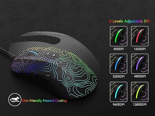 Wired Gaming Mouse,Black RGB Mouse,Computer Mouse Topographic