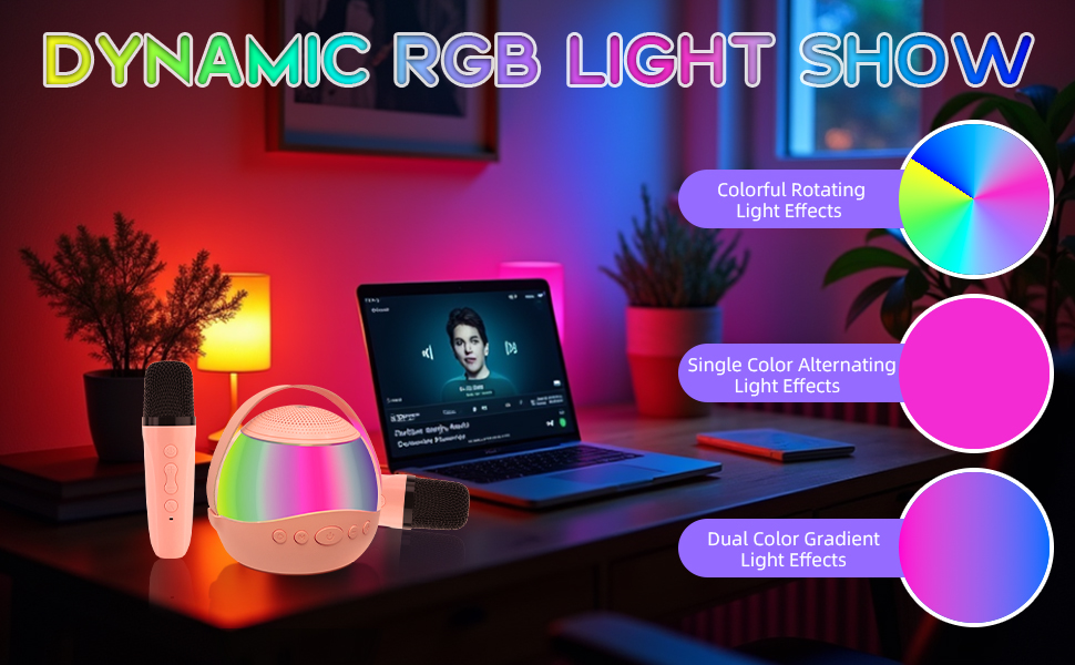 Karaoke Machine for Kids2 Wireless Mic and Light,Toys for All Smartphones,Birthday,Family,Home Party
