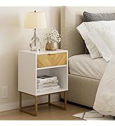 Masupu Nightstand,Modern Night Stand Boho Farmhouse Wood Bedside Table with Storage Drawer Side E...