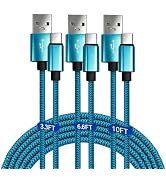 USB A to USB C Fast Charging Braided Cable 3-Pack Blue, 3.3ft 6.6ft 10ft | Supports CarPlay, USB ...