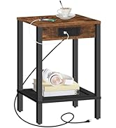 HOOBRO Side Table with Charging Station, End Table with USB Ports and Outlet, Nightstand with Sto...