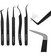 Ms.Queen Lash Tweezers for Eyelash Extensions,Set of 5,Fiber Tip Curved 45 90 Degree and L-Shape ...