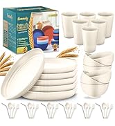 Wheat Straw Dinnerware Sets,42-Piece Beige Plates and Bowls Sets for 6-Unbreakable,Reusable Plast...