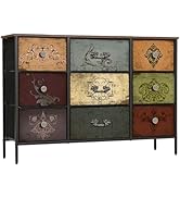 VASICAR Dresser for Bedroom with 9 Deep Fabric Drawers, Wide TV Stand Storage Cabinet, Colorful C...