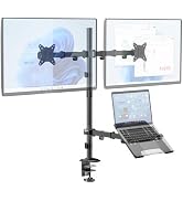 IMtKotW Dual Monitor Stand and Laptop Mount Fit Two 17 to 32 Inch Monitor and 10 to 15 Inch Lapto...